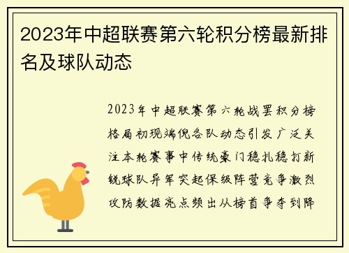 2023年中超联赛第六轮积分榜最新排名及球队动态